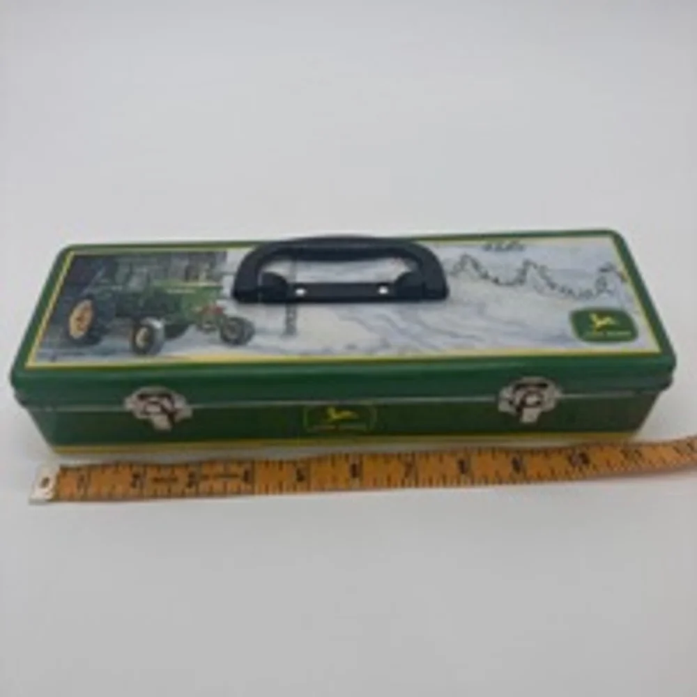 John Deere VINTAGE 2005 Toolbox Pencil Case Green Metal Tractor Theme
